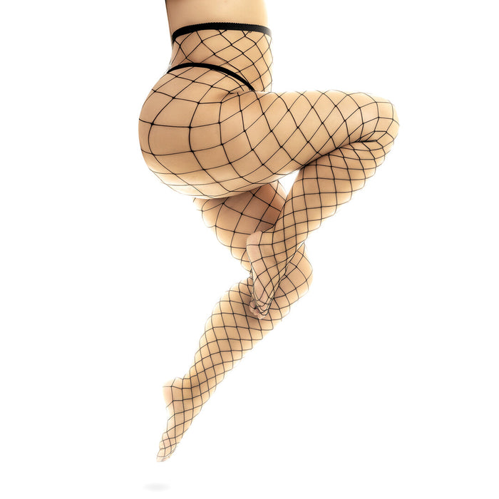 Mapalé Zwarte Netpanty Met Grove Ruit Queen Size