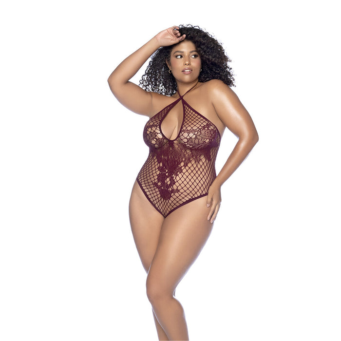 Mapalé Kersenrode Visnet Body Met Bloemdessin & Veterrug
