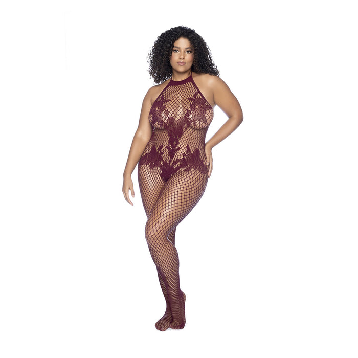 Mapalé Kersenrode Halter Bodystocking Met Open Kruis