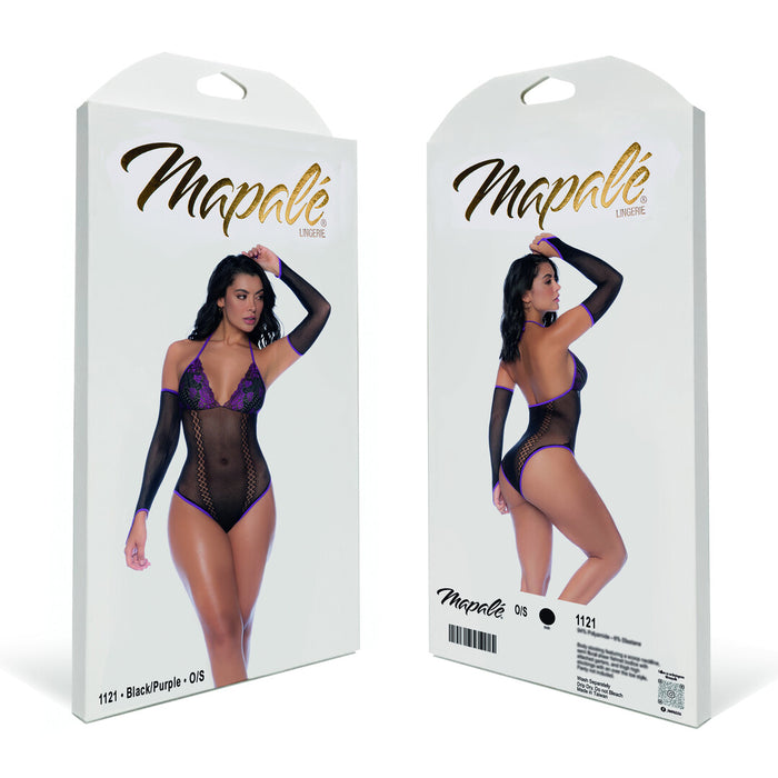 Mapalé Visnet Body Set Met Kant Zwart & Paars