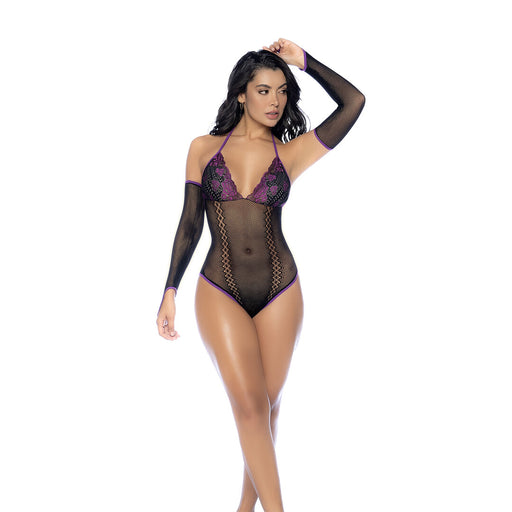 Mapalé Visnet Body Set Met Kant Zwart & Paars