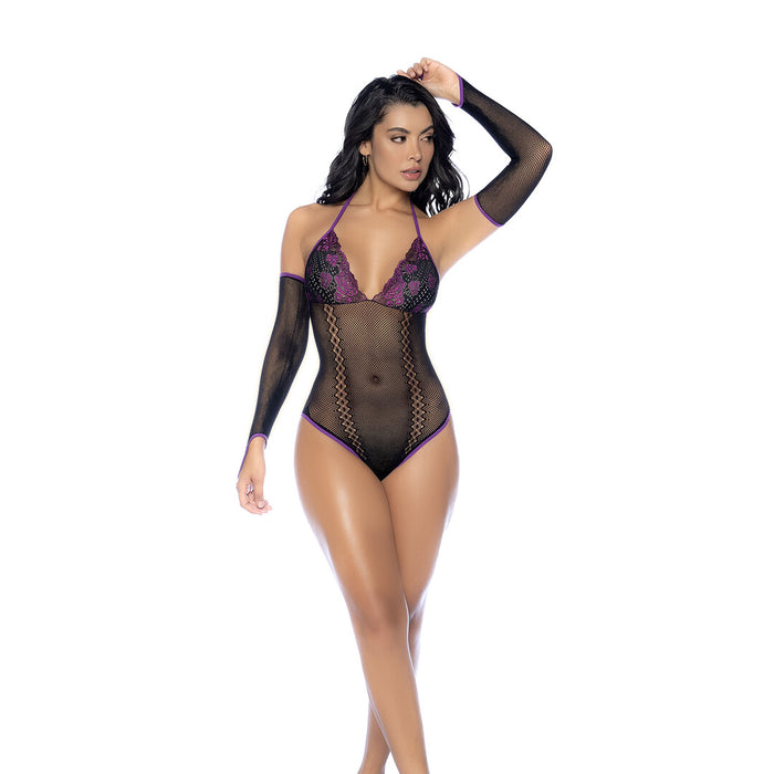 Mapalé Visnet Body Set Met Kant Zwart & Paars