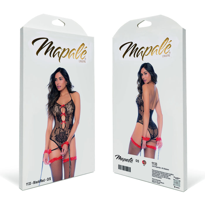 Mapalé Visnet Body Met Bloemen Zwart & Rood