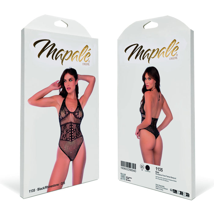 Mapalé Zwarte Visnet Body Met Strass & Bloemen