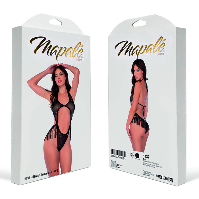 Mapalé Zwarte Mesh Body Met Strass & Franjes