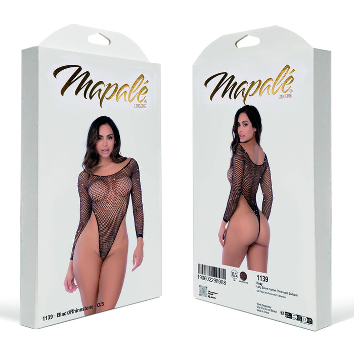 Mapalé Zwarte Visnet Body Met Strass & Lange Mouwen