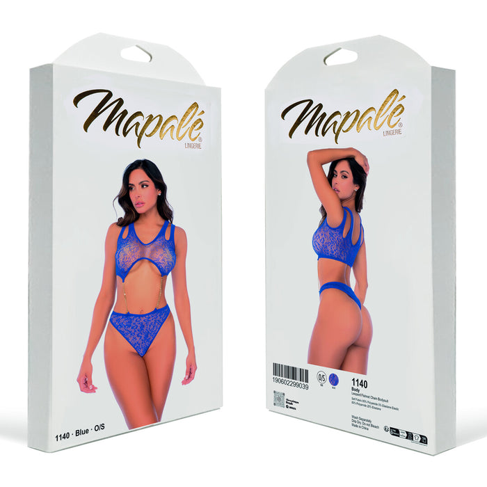 Mapalé Blauwe Leopard Visnet Body Met Kettingdetails
