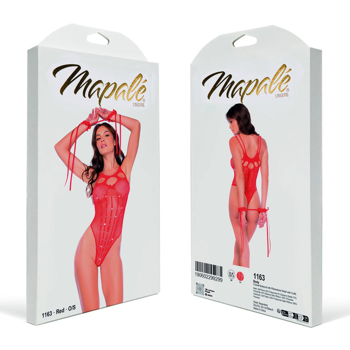 Mapalé Rode Bodystocking Met Strass & Manchetten