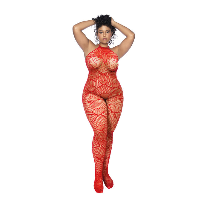 Mapalé Rode Hartjes Bodystocking Met Strass