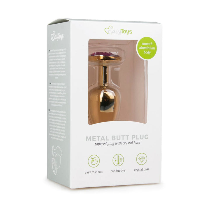 EasyToys Metalen Buttplug Goud Met Paarse Steen 7 cm