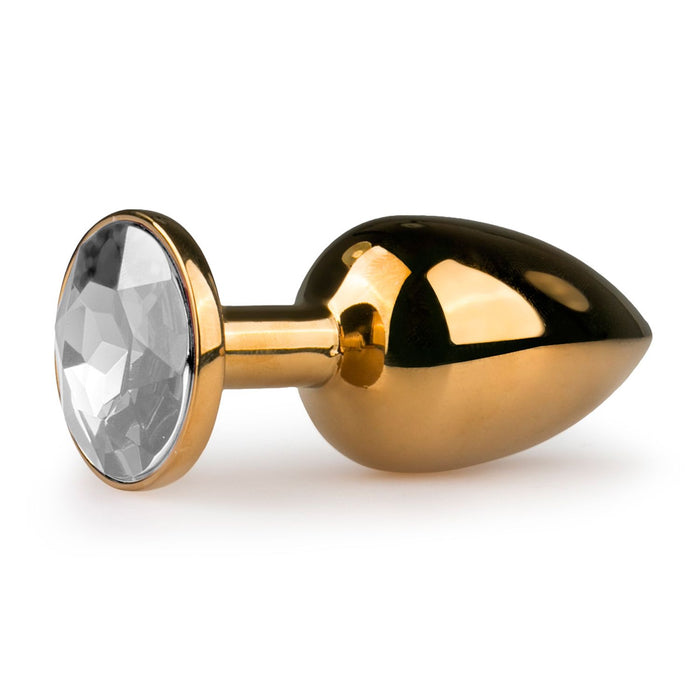 EasyToys Metalen Buttplug Goud Met Heldere Kristal 7 cm