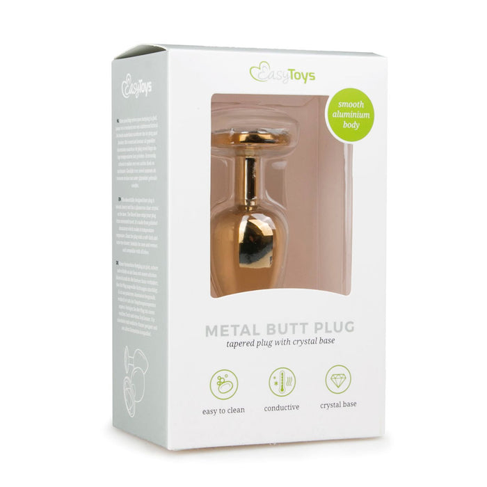 EasyToys Metalen Buttplug Goud Met Heldere Kristal 7 cm