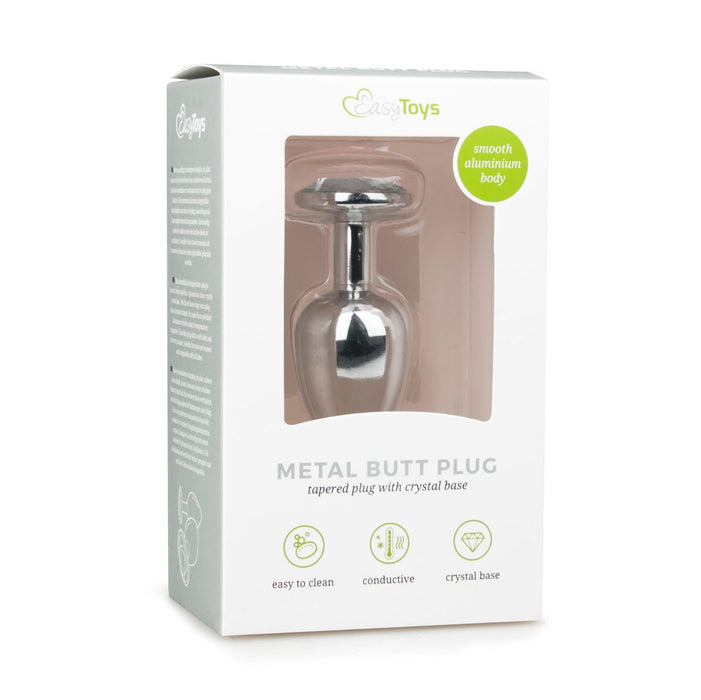 EasyToys Metalen Buttplug Zilver Met Heldere Kristal 7 cm