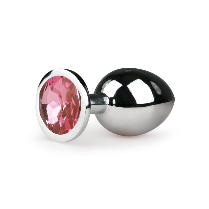 EasyToys Metalen Buttplug Zilver Met Roze Kristal 8 cm