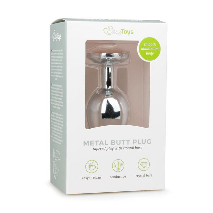 EasyToys Metalen Buttplug Zilver Met Heldere Kristal 8 cm