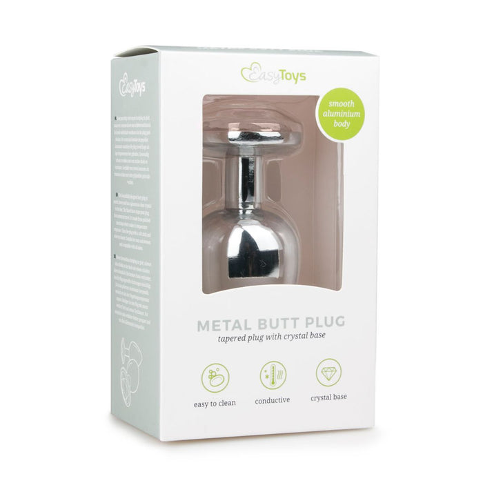 EasyToys Metalen Buttplug Zilver Met Heldere Kristal 10 cm