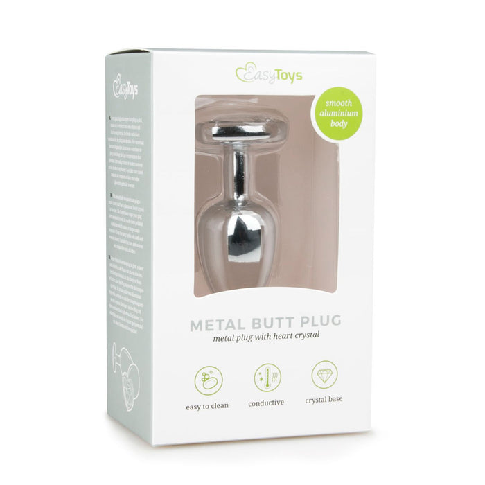 EasyToys Metalen Buttplug Zilver Met Hartsteen 7 cm