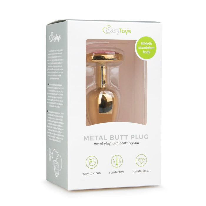 EasyToys Metalen Buttplug Goud Met Roze Hartsteen 7 cm