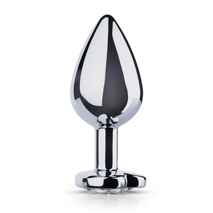 EasyToys Metalen Buttplug Zilver Met Heldere Hartsteen 8 cm