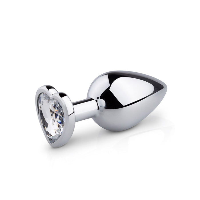 EasyToys Metalen Buttplug Zilver Met Heldere Hartsteen 8 cm