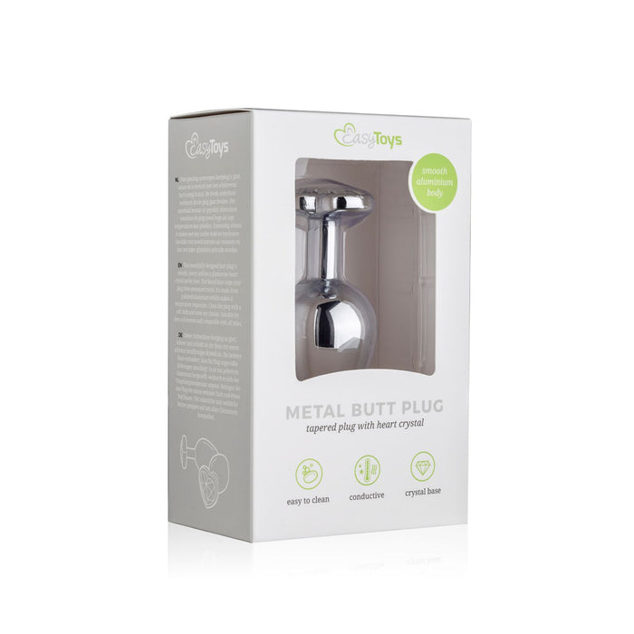 EasyToys Metalen Buttplug Zilver Met Heldere Hartsteen 8 cm