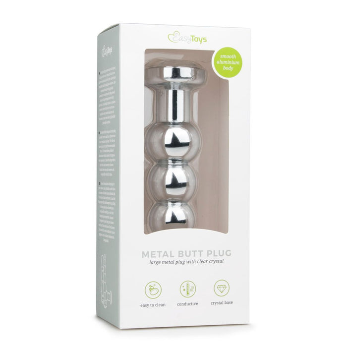 EasyToys Geribbelde Metalen Buttplug Zilver Met Kristal 14 cm