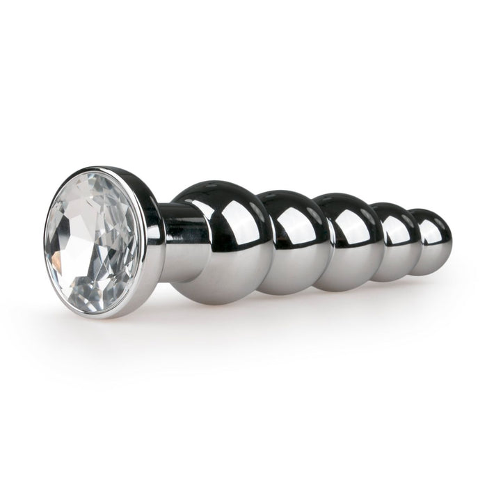 EasyToys Geribbelde Metalen Buttplug Zilver Met Kristal 14 cm