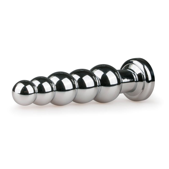 EasyToys Geribbelde Metalen Buttplug Zilver Met Kristal 14 cm