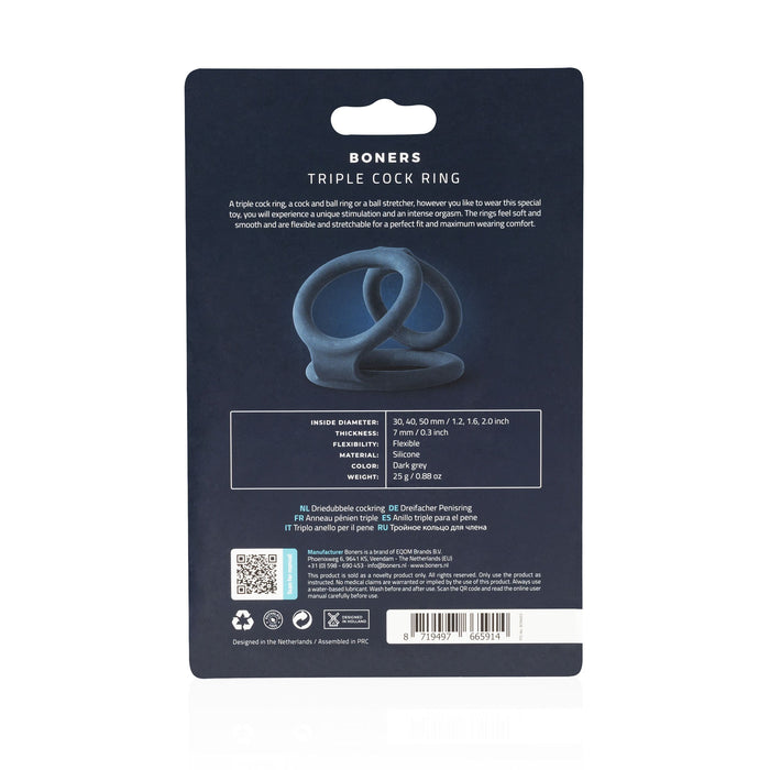 Boners Triple Cockring Voor Penis & Ballen