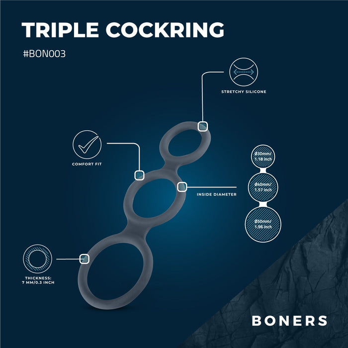 Boners Triple Cockring Voor Penis & Ballen