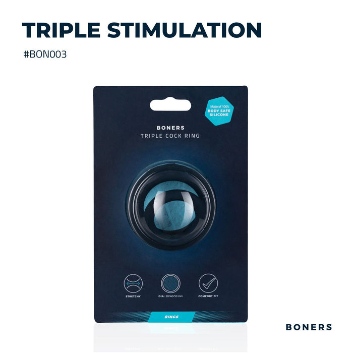 Boners Triple Cockring Voor Penis & Ballen