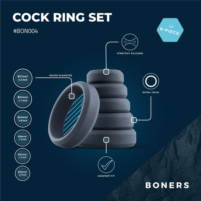 Boners Set Van 6 Platte Siliconen Cockringen