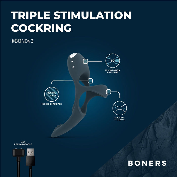 Boners Drievoudige Vibrerende Cockring