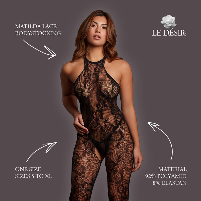 Le Désir Zwarte Kanten Bodystocking Met Open Kruis