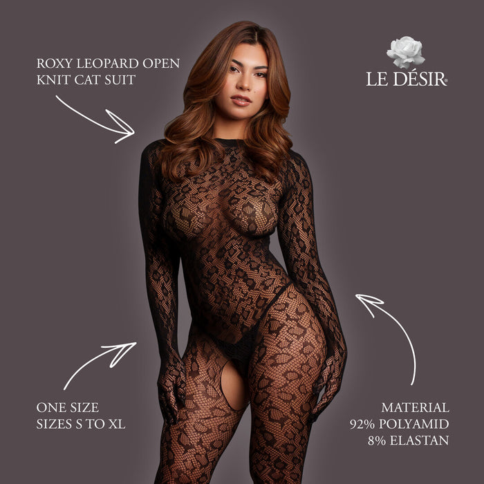 Le Désir Zwarte Leopard Catsuit Met Open Kruis