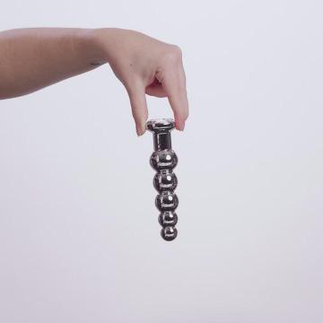 EasyToys Geribbelde Metalen Buttplug Zilver Met Kristal 14 cm