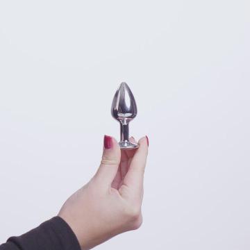 EasyToys Metalen Buttplug Zilver Met Heldere Kristal 7 cm