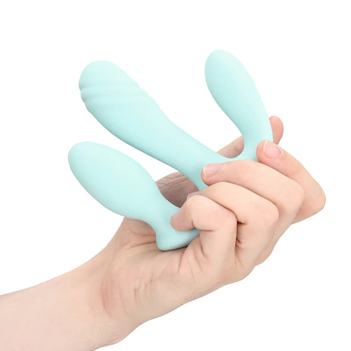 Loveline Three In One Liquid Silicone Vibrator Breezy Blue 12 cm