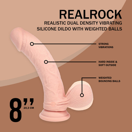 RealRock Realistische Vibrator Dual Density Rechargeable Liquid Silicone Vibrator Curved With Weighted Balls 8 / 20 Cm Flesh